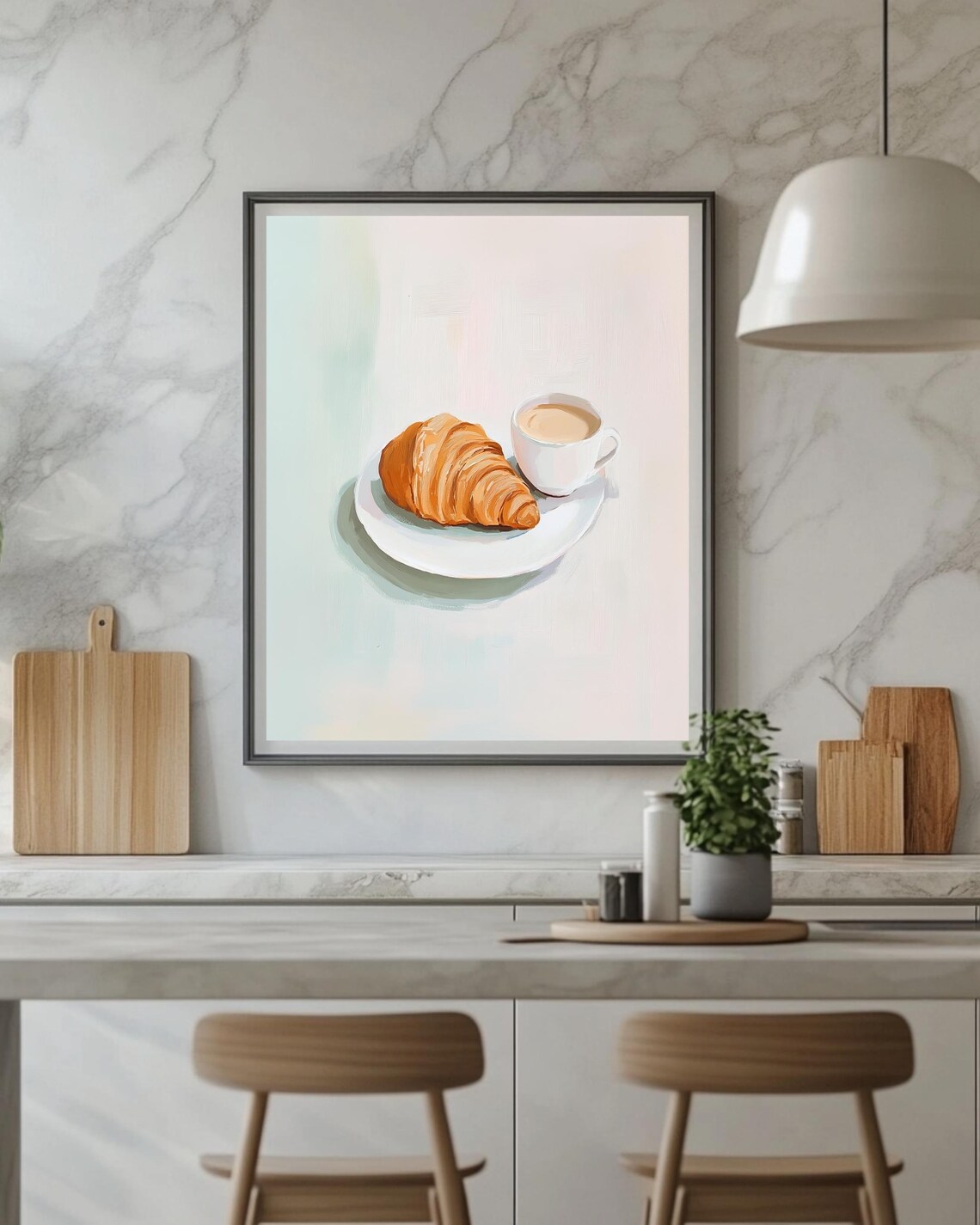 Coffee Croissant Print Coffee Inspired Art Decor French Cafe Croissant Poster Retro Coffee Lover Poster Minimalistic Coffee Decor - Image 4