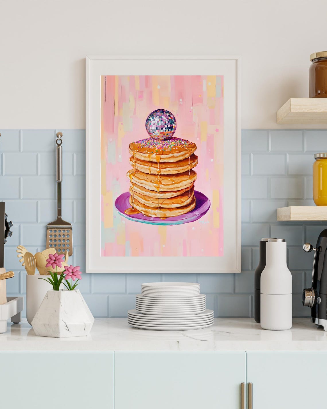 Disco Ball And Pancake Print, Glam Food Art - Image 3