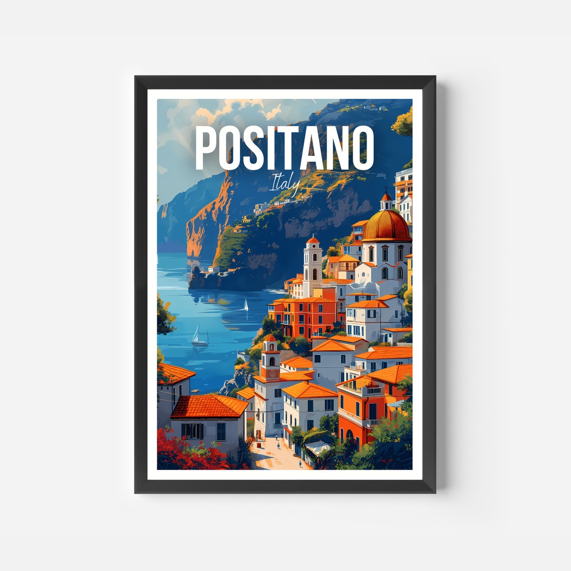 Positano Italy Amalfi Coast Cliffside Village Colorful Travel Poster - Image 2