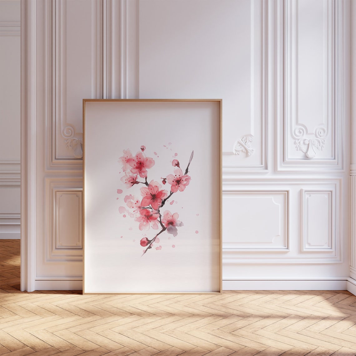 Red Cherry Blossom Watercolor Branch Delicate Spring Art Poster - Image 2