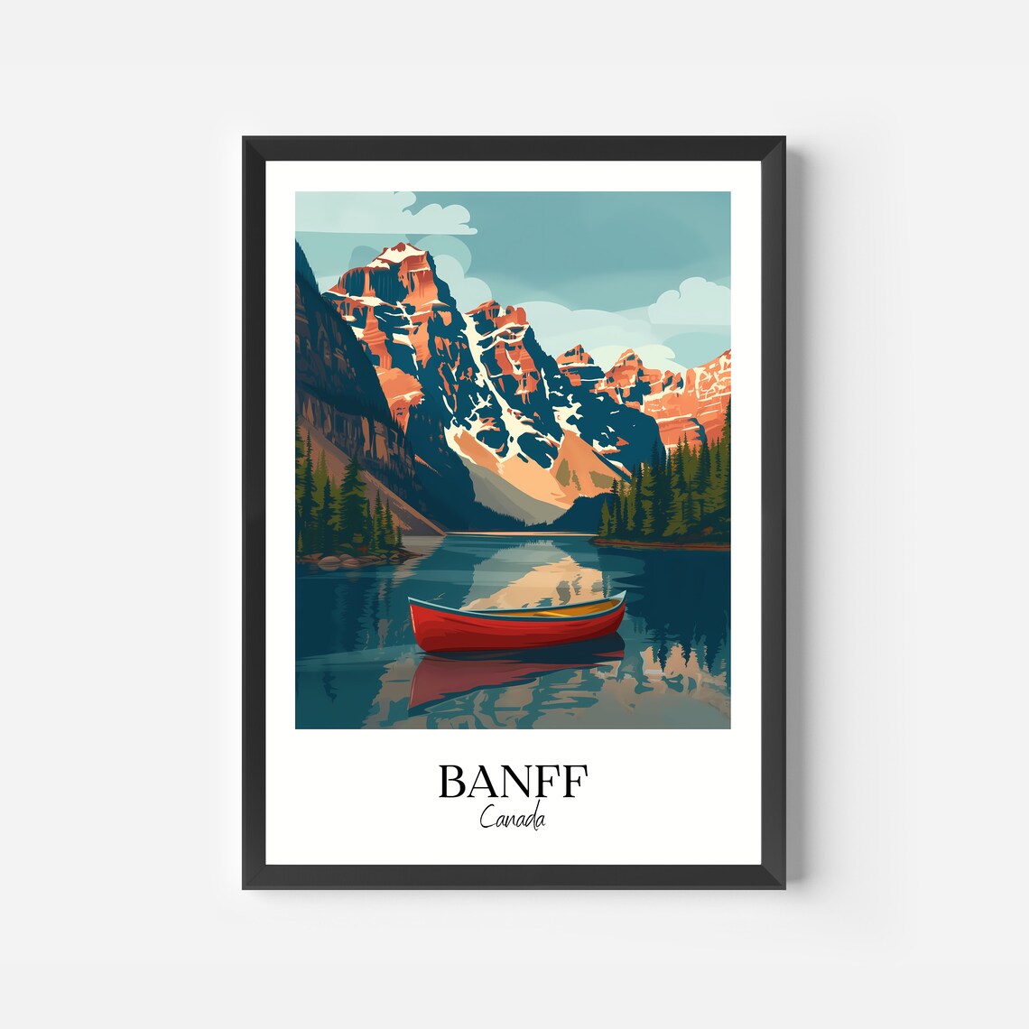 Banff Canada Red Canoe Mountain Lake Vintage Travel Art Poster - Image 2