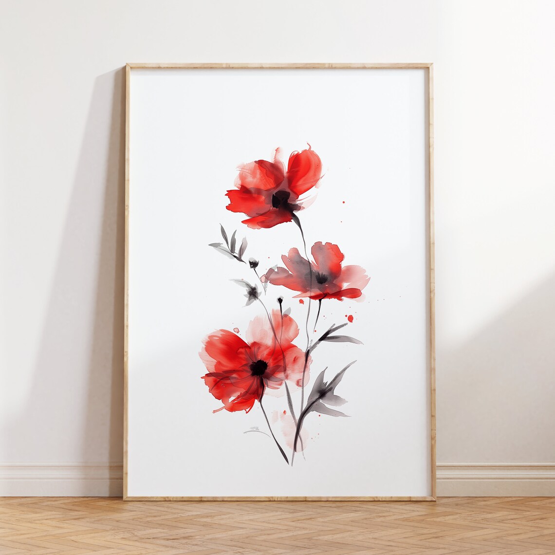 Red Floral Bouquet Watercolor Bold Minimalist Botanical Poster