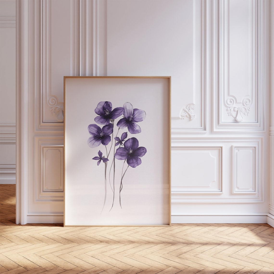 Purple Violet Blossoms Delicate Watercolor Floral Botanical Poster - Image 2