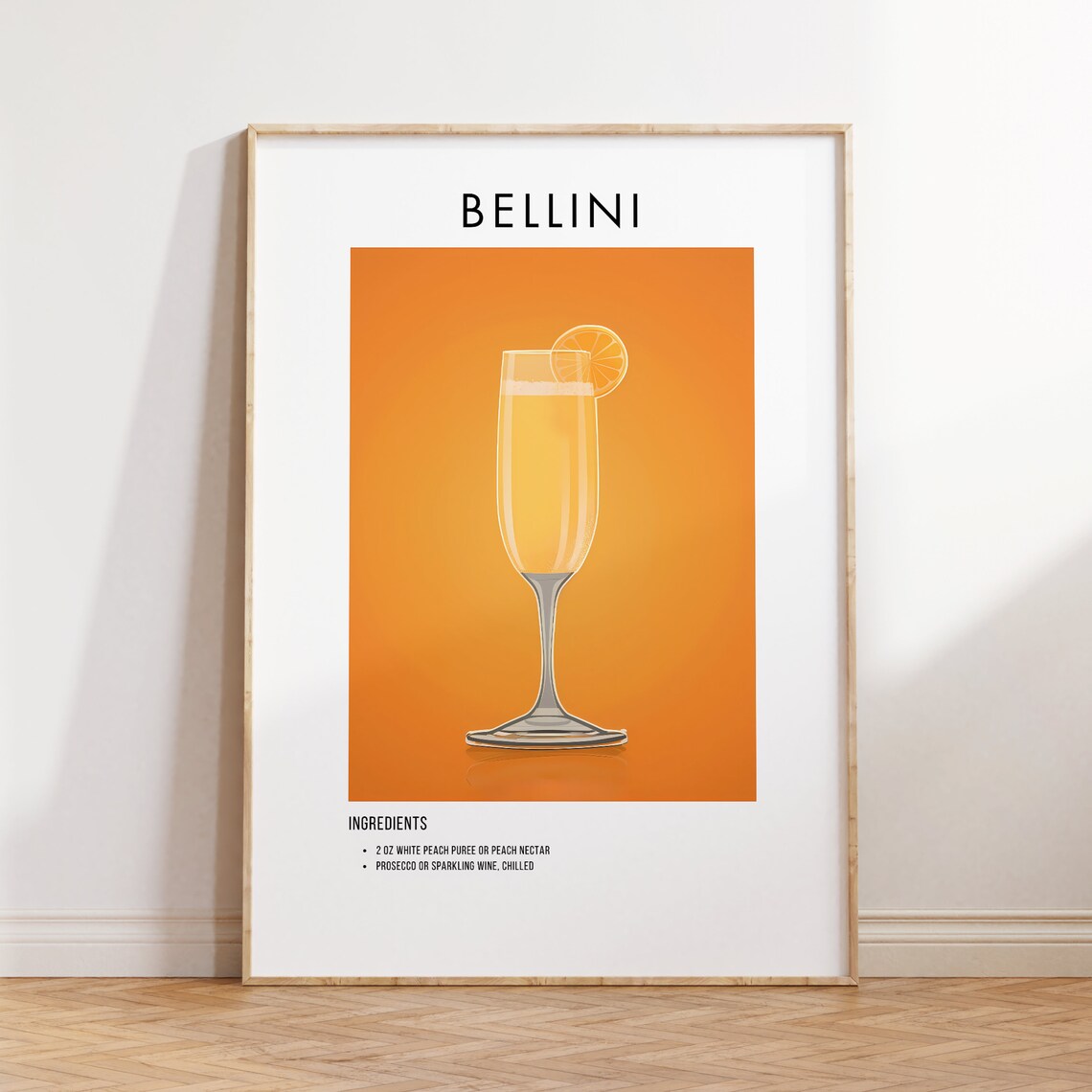 Bellini Classic Prosecco Cocktail Recipe Ingredient Art Poster