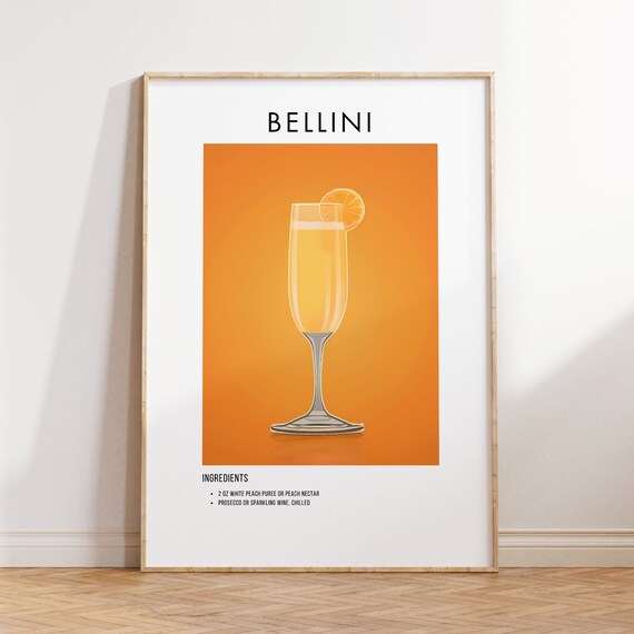 Bellini Classic Prosecco Cocktail Recipe Ingredient Art Poster