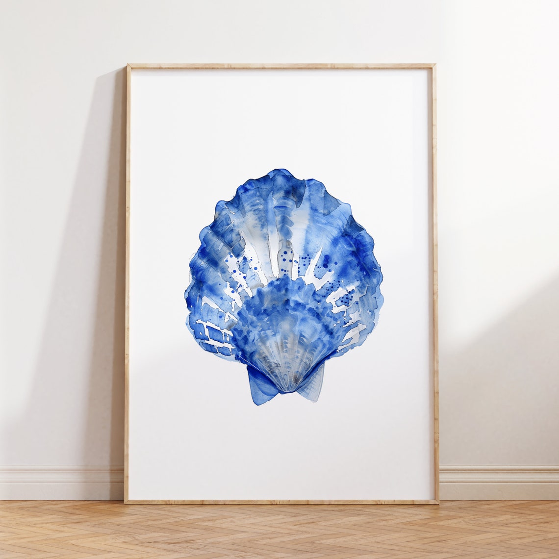 Blue Scallop Seashell Watercolor Minimal Coastal Decor Art Poster