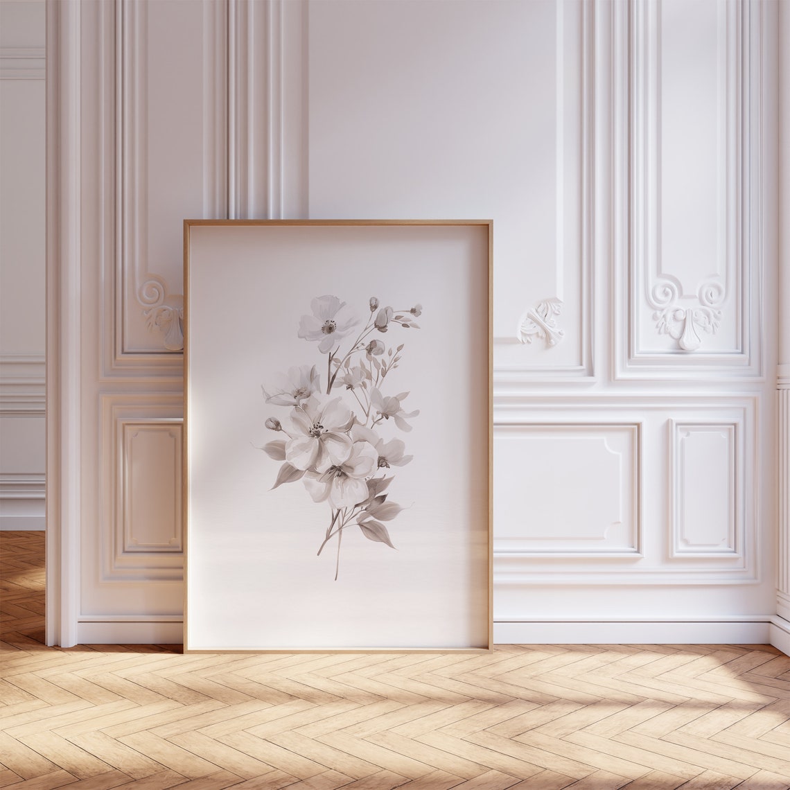 White Floral Bouquet Watercolor Soft Minimalist Flower Poster - Image 2