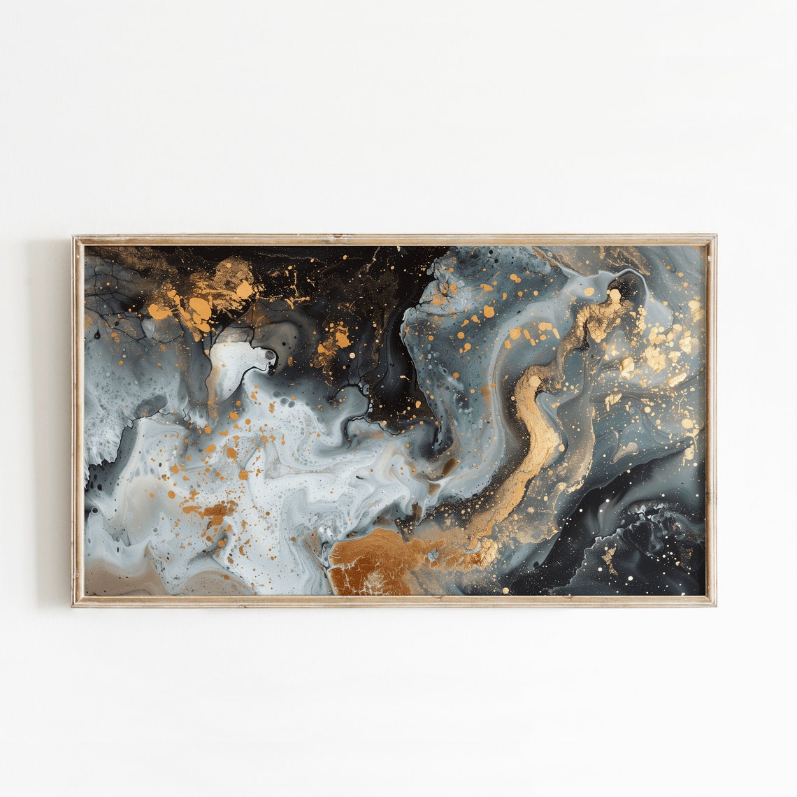 Abstract Gold Gray Marble Fluid 16x9 Frame TV Screensaver Print