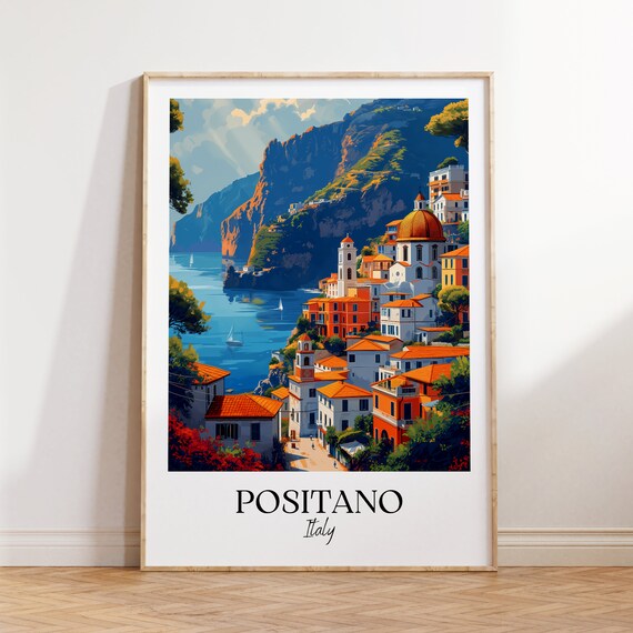 Positano Italy Amalfi Coast Cliffs Vintage Style Travel Poster