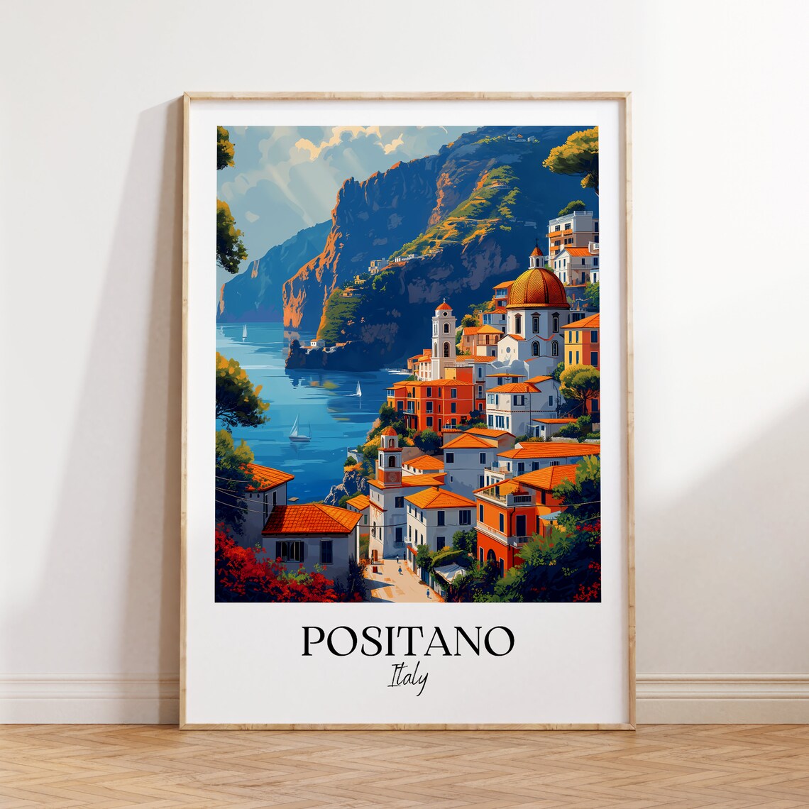 Positano Italy Amalfi Coast Cliffs Vintage Style Travel Poster
