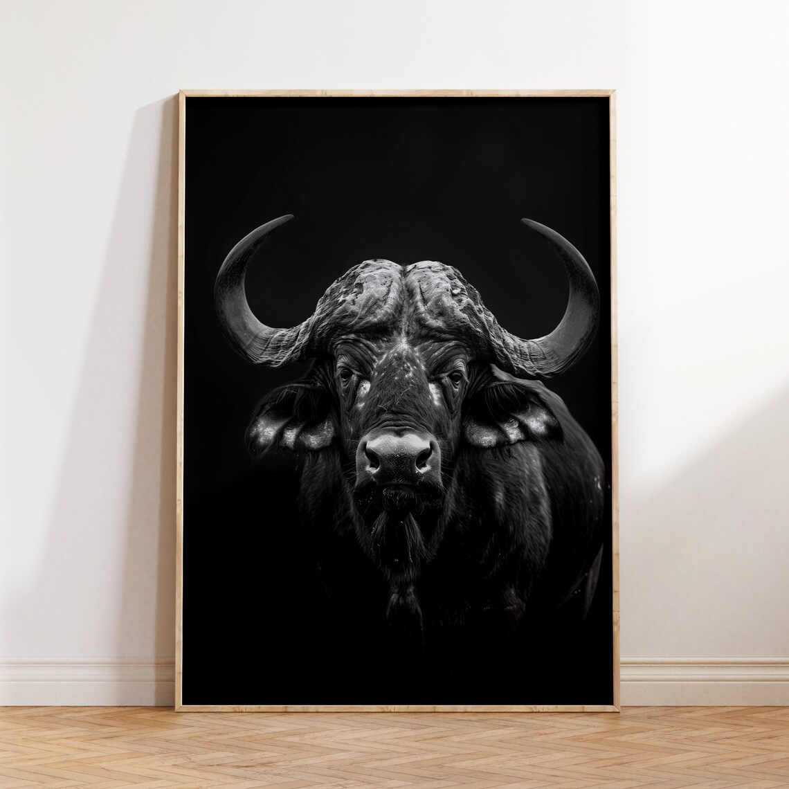 African Buffalo Black and White Wild Animal Safari Art Poster