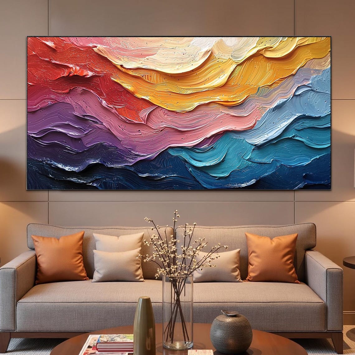 Rainbow Ocean Wave Sunset Gradient Textured Abstract Art Poster