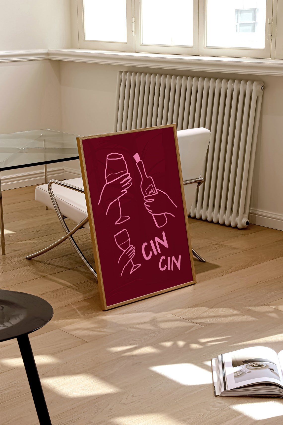 Cin Cin Burgundy Wine Glasses Toasting Hands Bar Decor Poster - Image 3