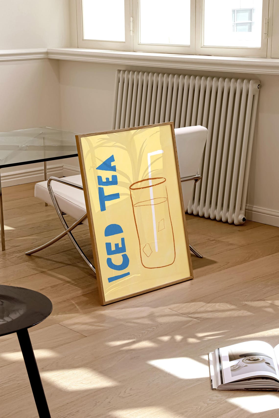 Iced Tea Yellow Retro Drink Poster Blue Letters Glass With Straw - Image 3