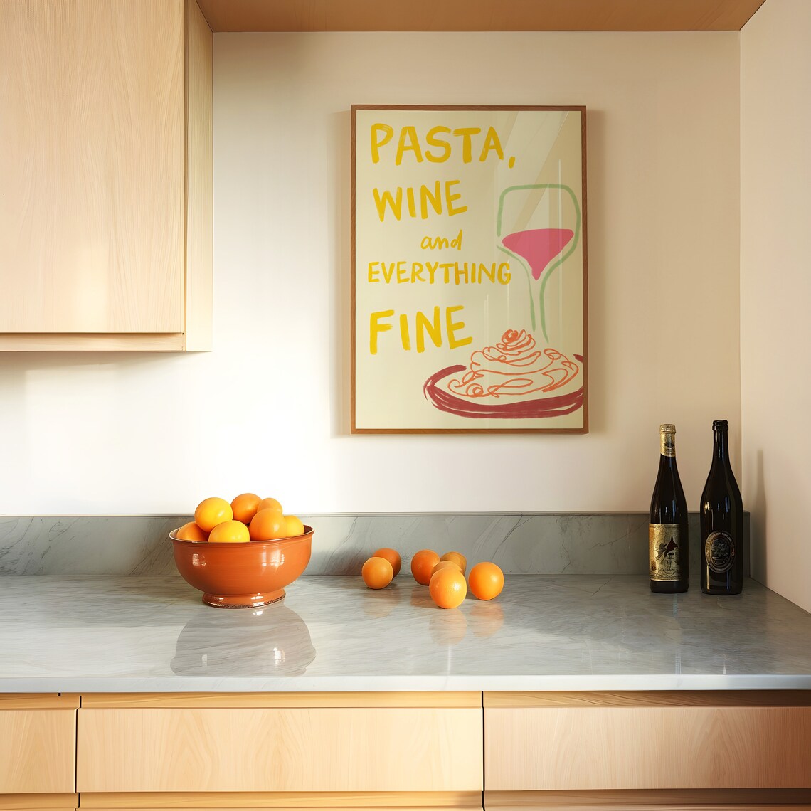 Hand-Drawn Pasta and Wine Poster, Italian Food Print - Image 3