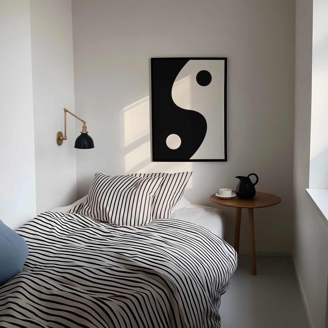 Yin Yang Symbol In Black And Beige Spiritual Modern Decor Poster - Image 2