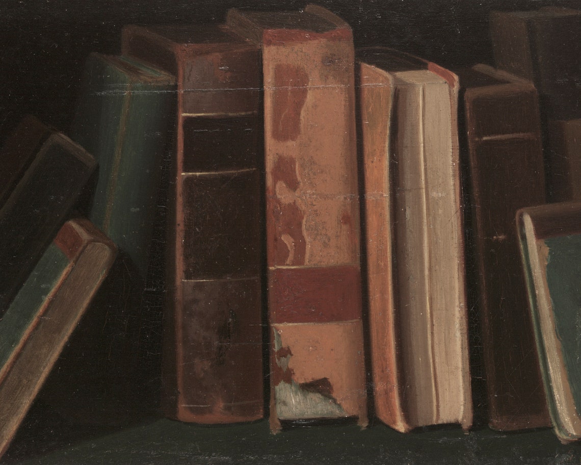 Vintage Book Painting Antique Library Decor Moody Still Life Wall Art Art - Image 3