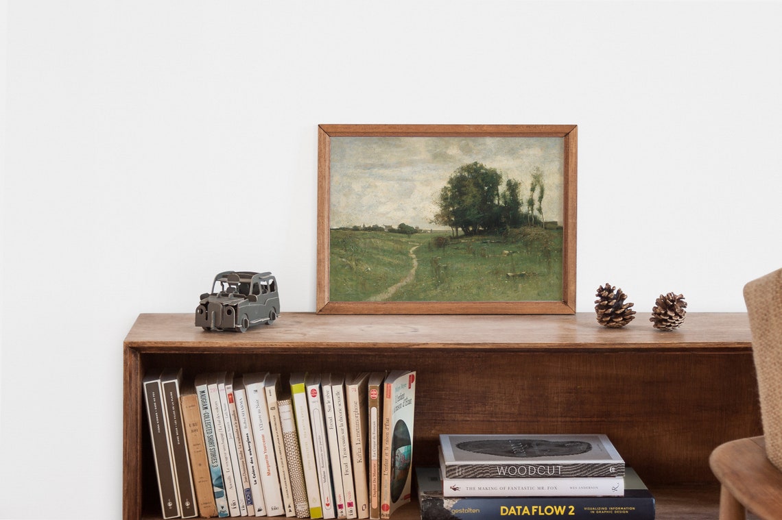 Vintage Green Landscape Painting Farm Landscape Print Oil Painting Vintage French Country Wall Decor Country Wall Art - Image 2