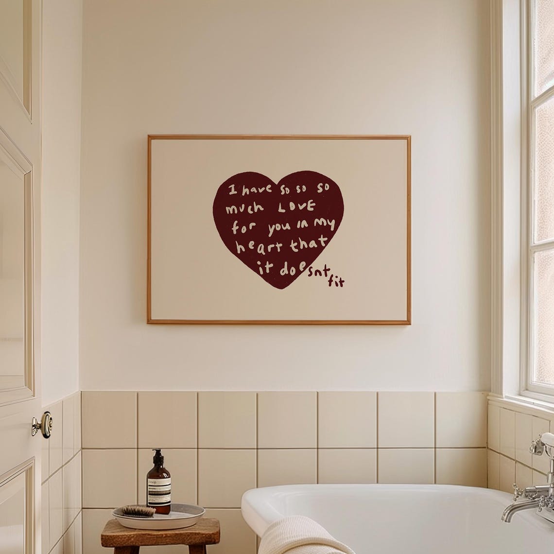 Red Heart Handdrawn Typography Poster Minimalist Home Decor Horizontal
