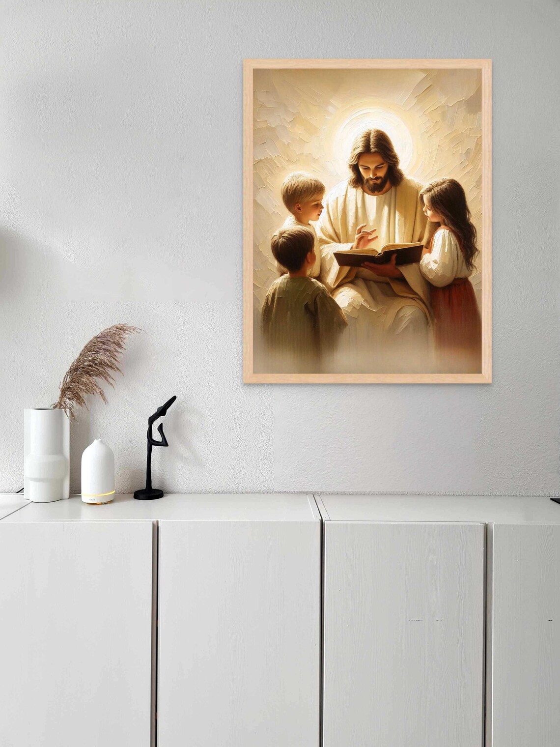 Jesus Teaching Children with Book Halo Glow Christian Poster - Image 5