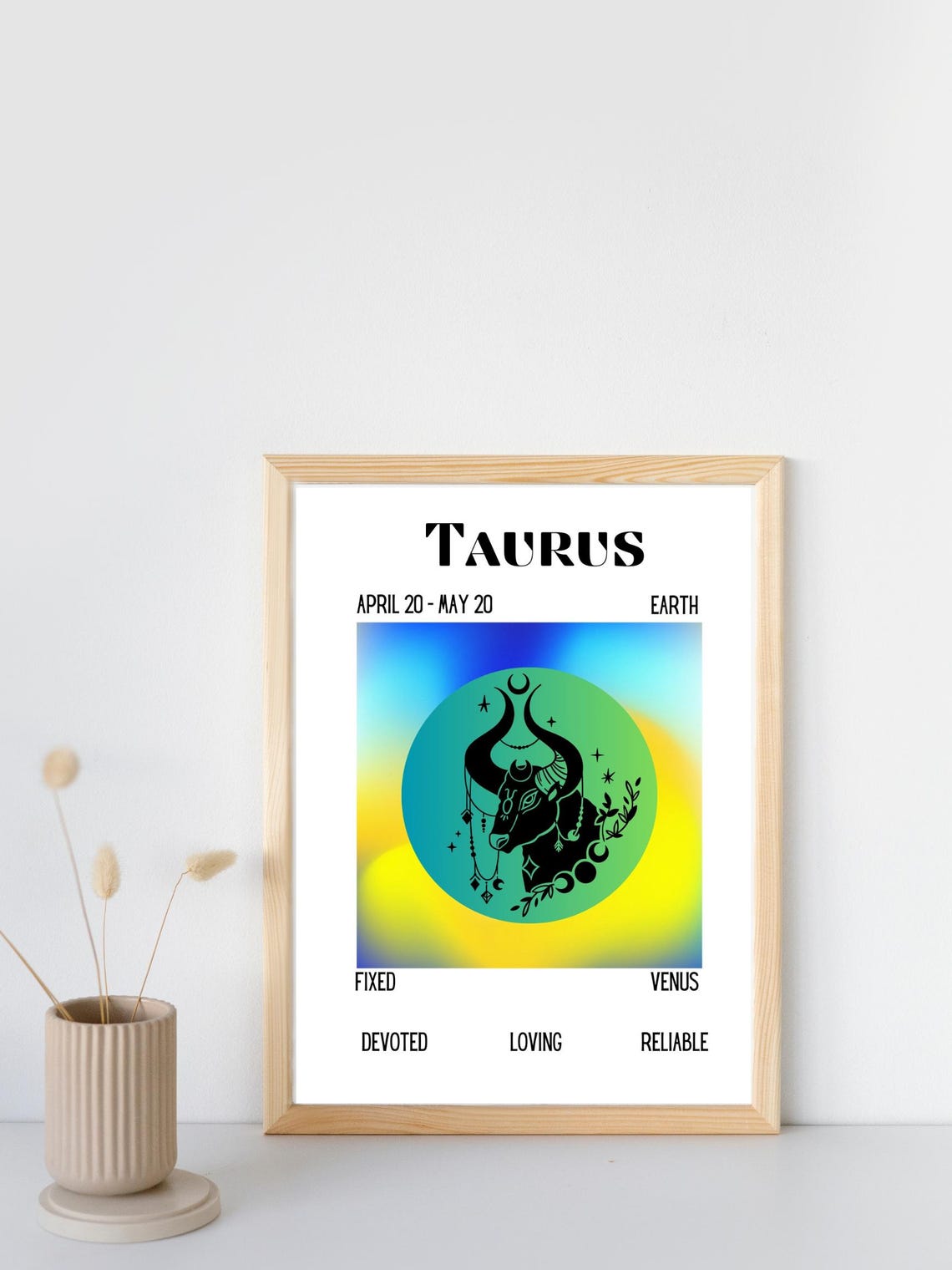 Taurus Zodiac Sign Traits Dates Gradient Bull Circle Art Poster