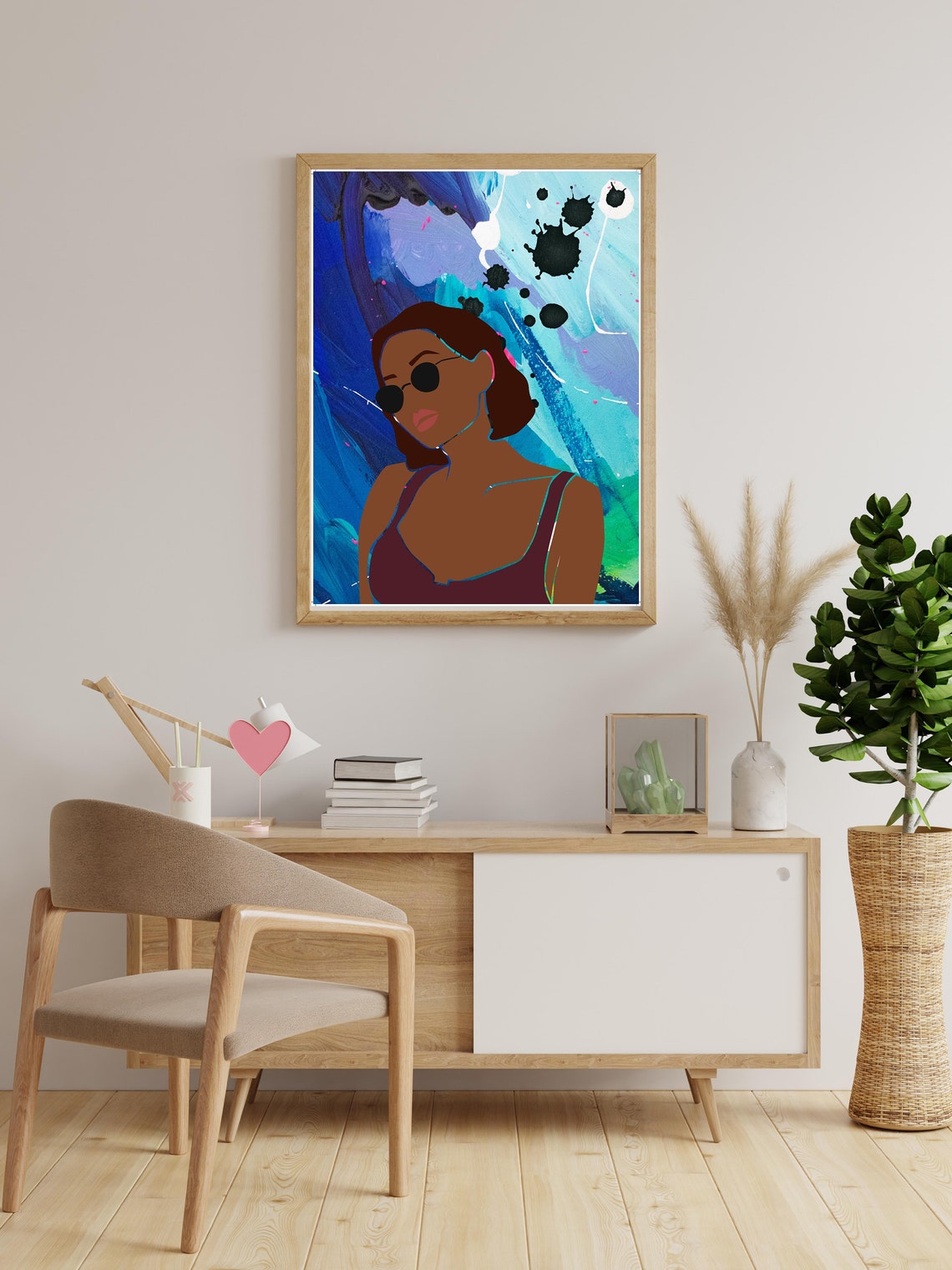 Woman Sunglasses Blue Paint Splash Cool Fashion Modern Art Poster - Image 4