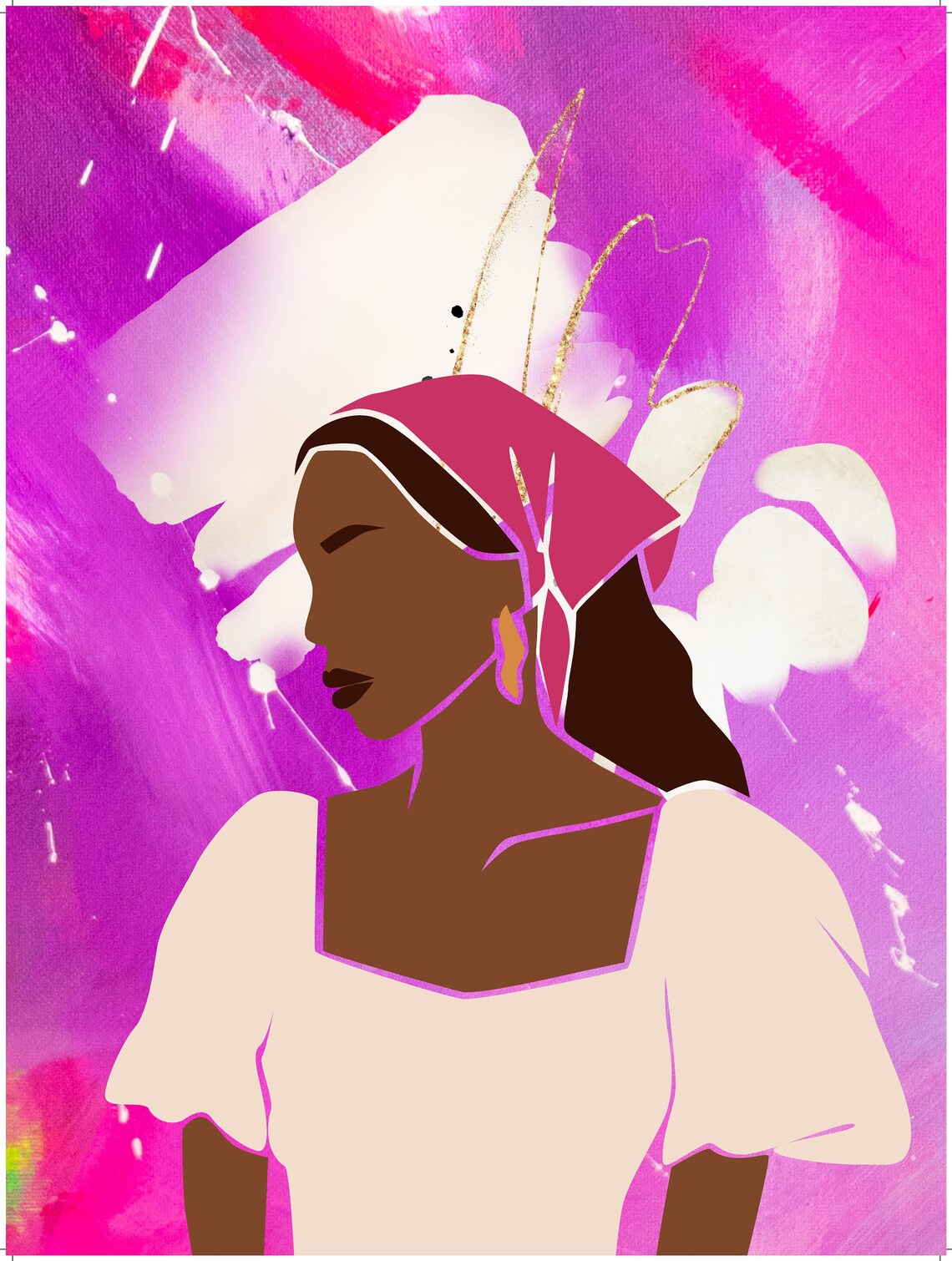 Bold Pink Headwrap Woman White Dress Magenta Abstract Art Poster - Image 3