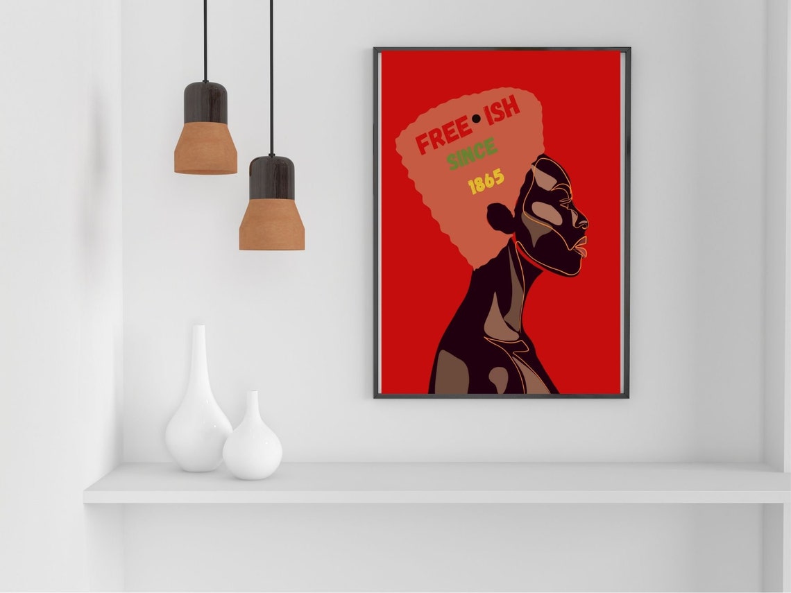 Free Ish Since 1865 Juneteenth Afro Red Silhouette Art Poster - Image 3