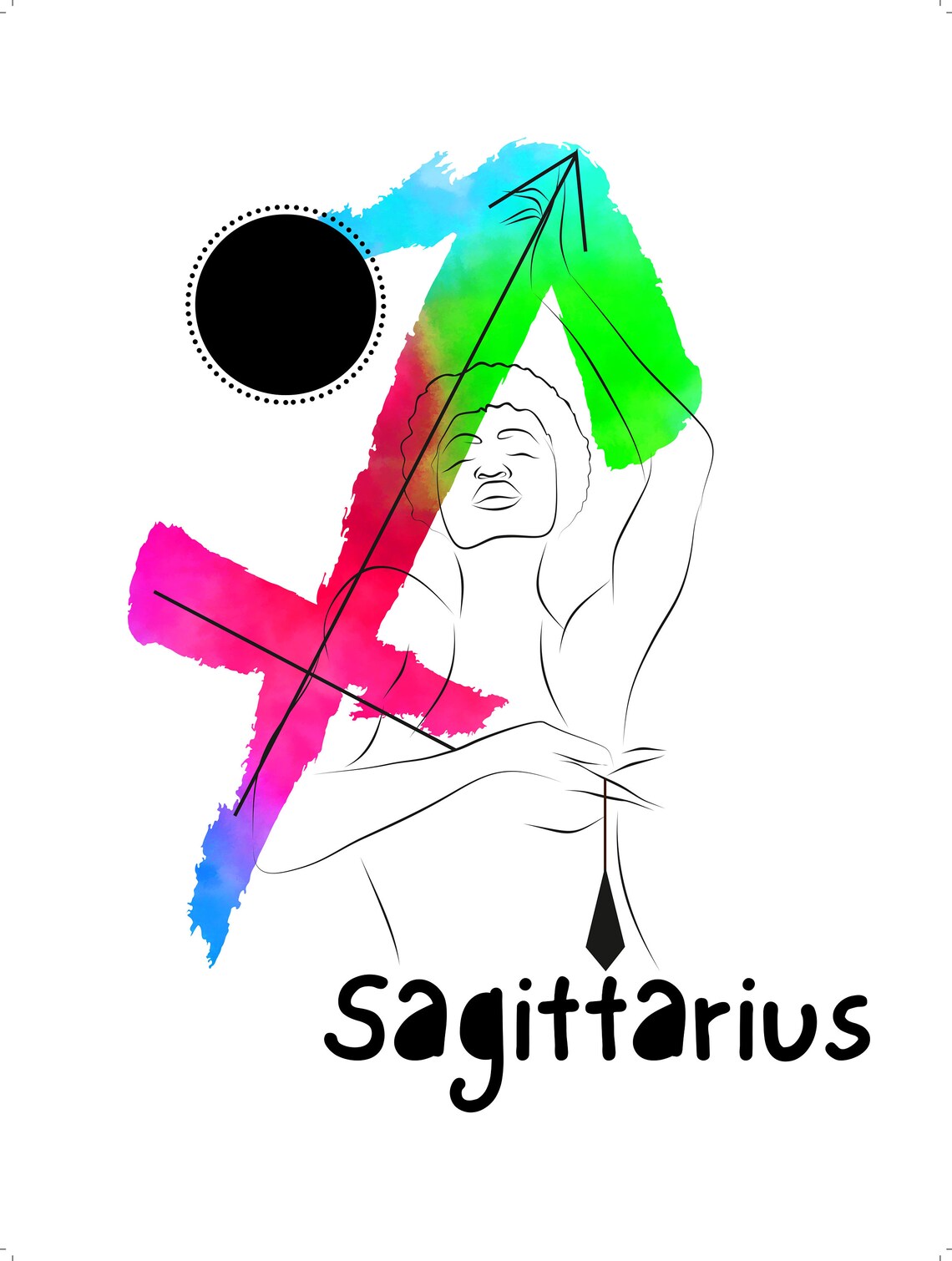 Sagittarius Zodiac Line Art Woman Watercolor Arrow Star Sign Poster - Image 2