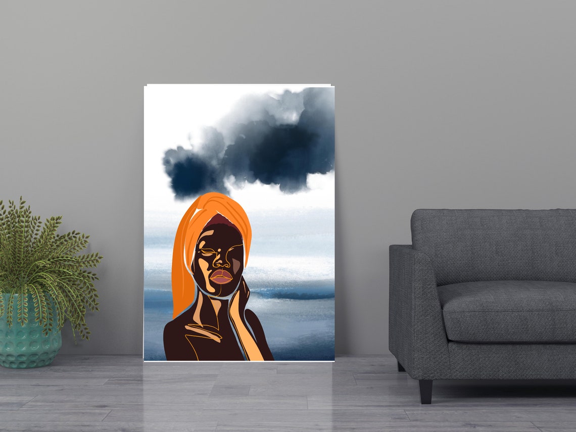 Dramatic Black Woman Orange Headwrap Storm Cloud Seascape Poster - Image 3