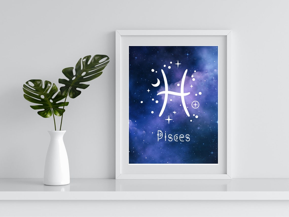 Pisces Zodiac Symbol Blue Starry Night Sky Astrology Art Print - Image 4