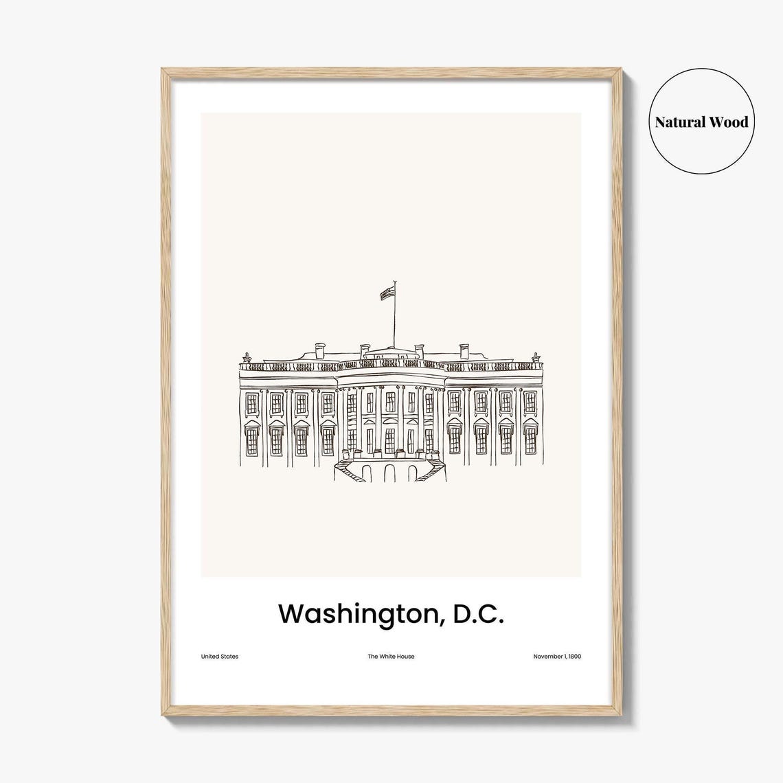Washington DC White House Minimal Line Art Landmark Sketch Poster - Image 2