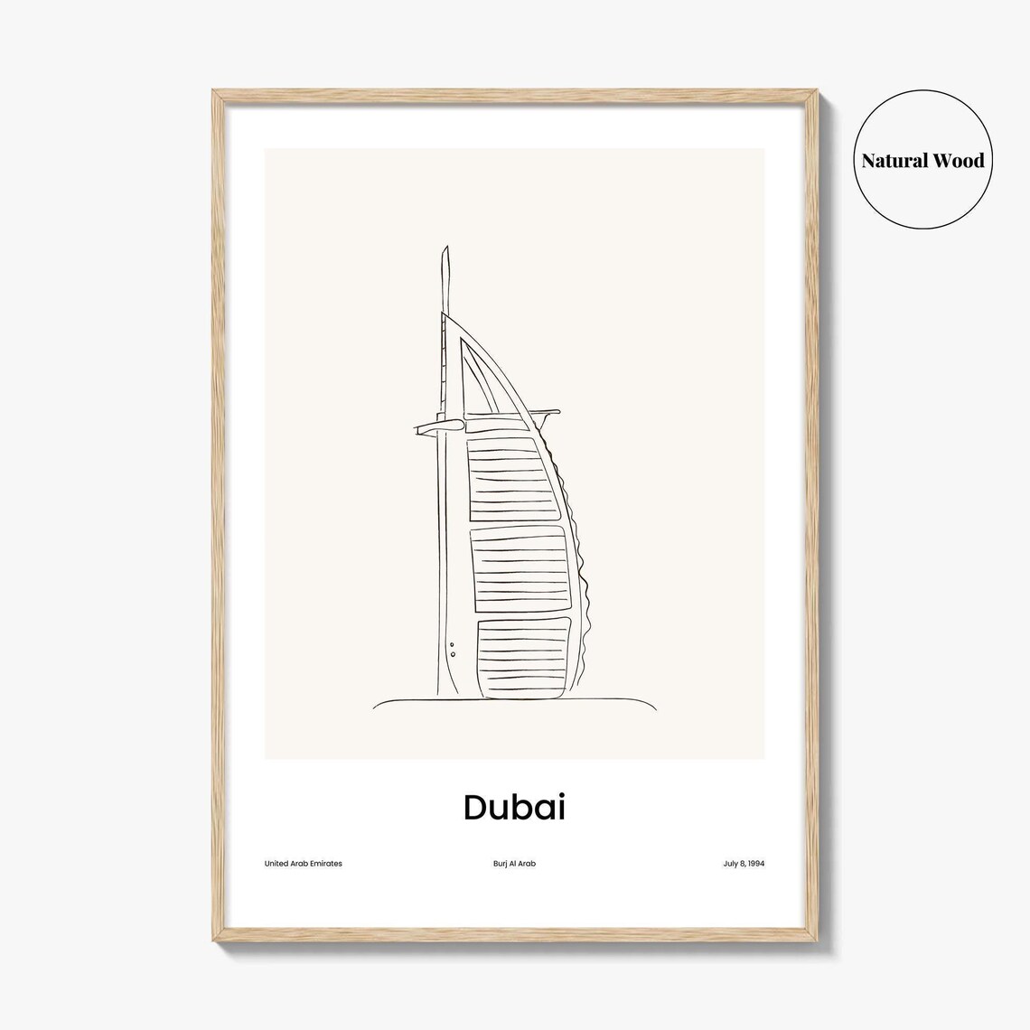 Dubai UAE Burj Al Arab Minimalist Line Drawing Iconic Hotel Poster - Image 2