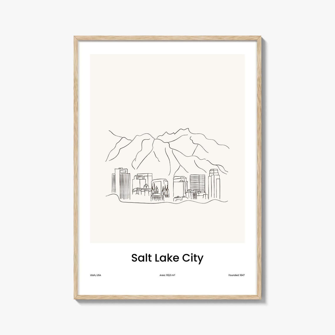 Salt Lake City Utah Wasatch Mountains One Line Skyline Art Poster