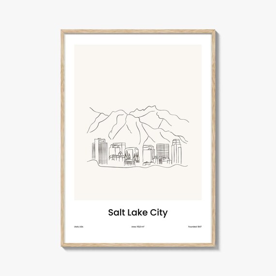 Salt Lake City Utah Wasatch Mountains One Line Skyline Art Poster