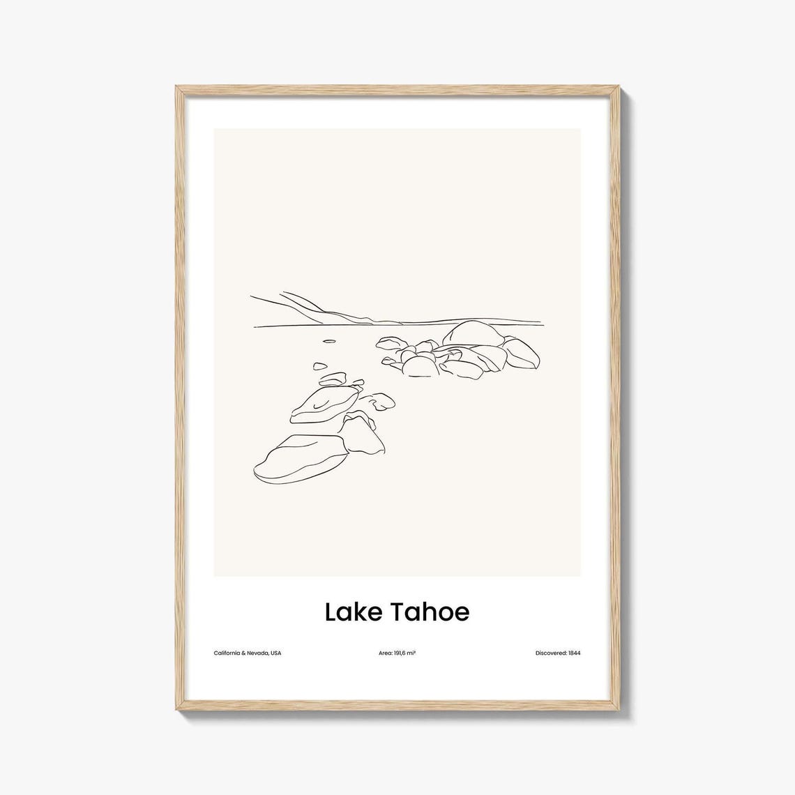 Lake Tahoe Shoreline Rocks One Line Minimalist Lake Art Poster