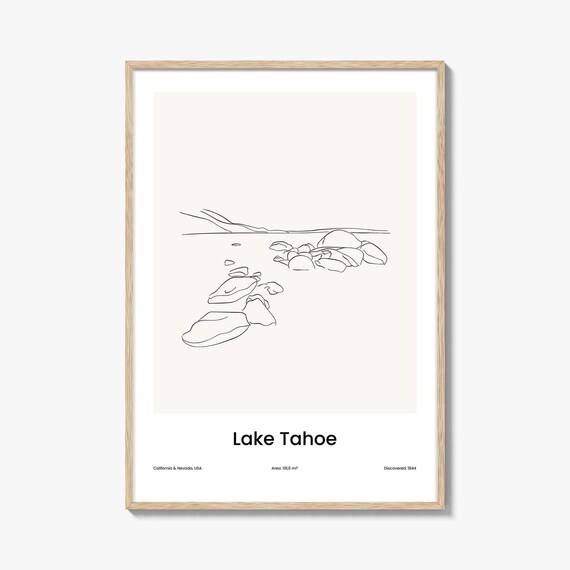 Lake Tahoe Shoreline Rocks One Line Minimalist Lake Art Poster
