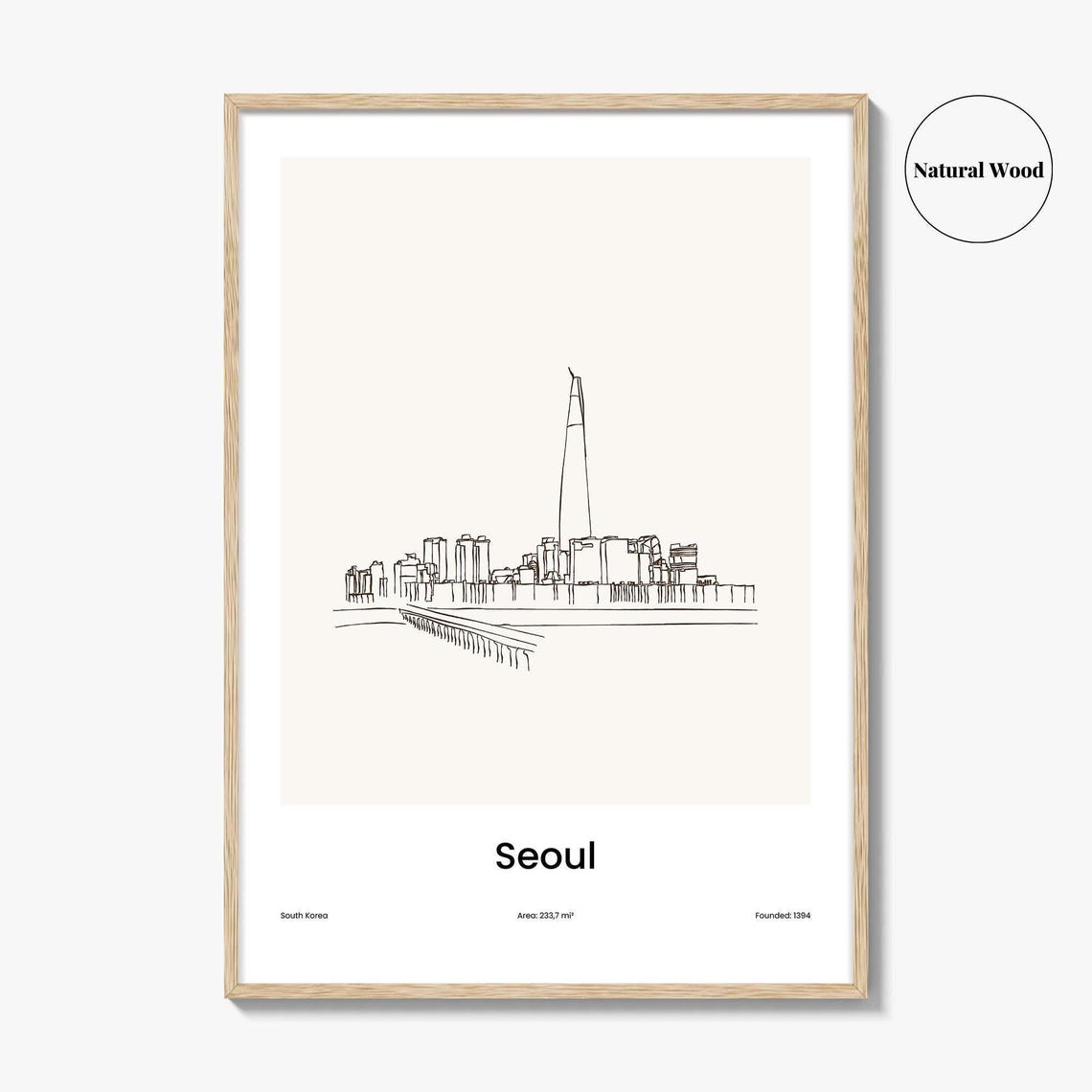 Seoul South Korea Skyline Minimalist Line Drawing Art Poster - Image 2