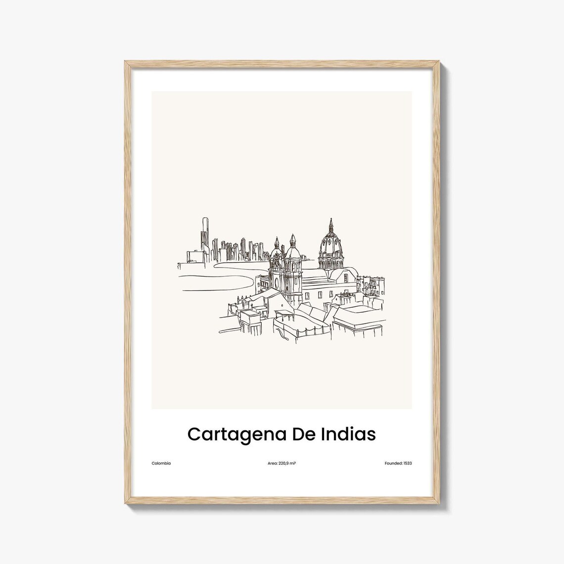 Cartagena Colombia Old Town Domes One Line Travel Art Poster