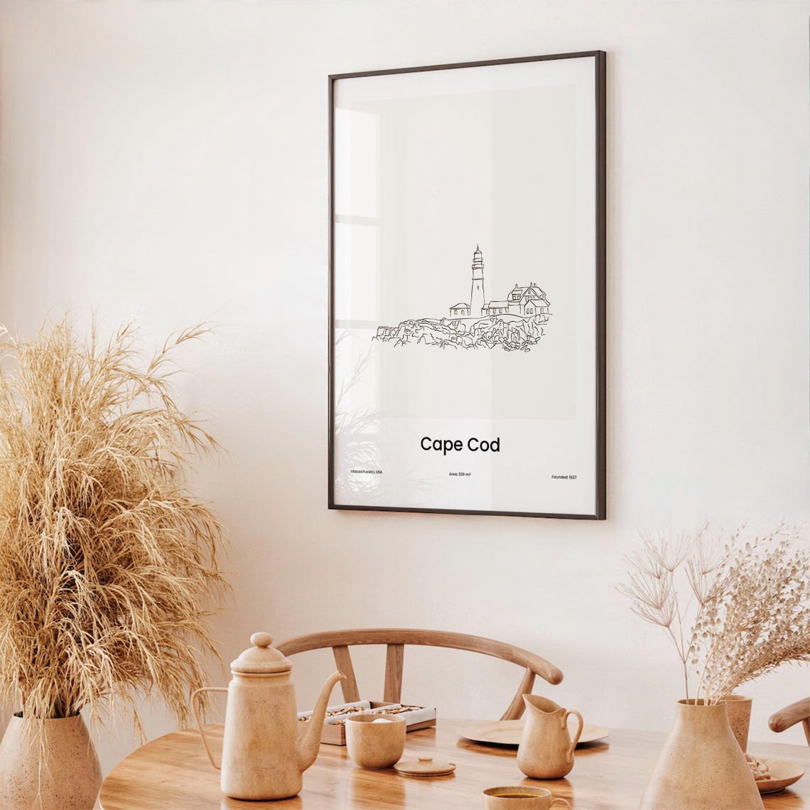 Cape Cod Massachusetts Lighthouse Coastal One Line Drawing Poster - Image 3