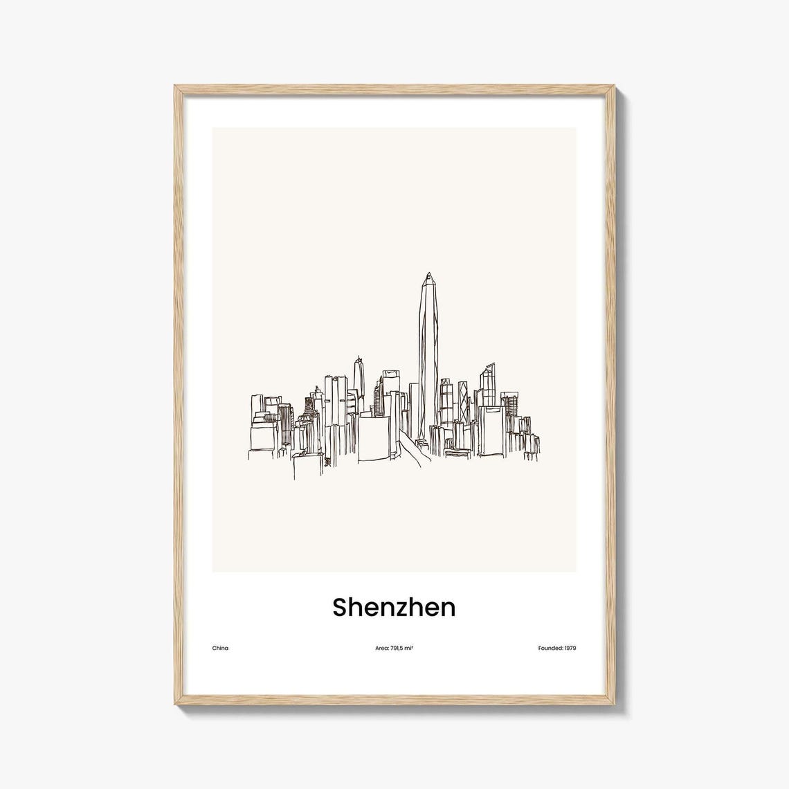 Shenzhen China Skyscraper Skyline Minimalist Line Drawing Poster