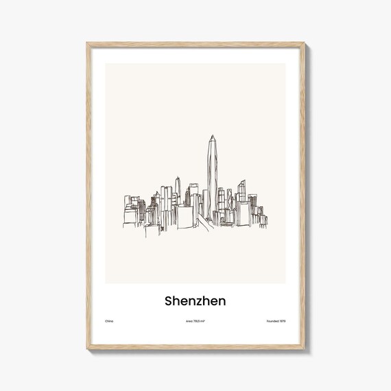 Shenzhen China Skyscraper Skyline Minimalist Line Drawing Poster