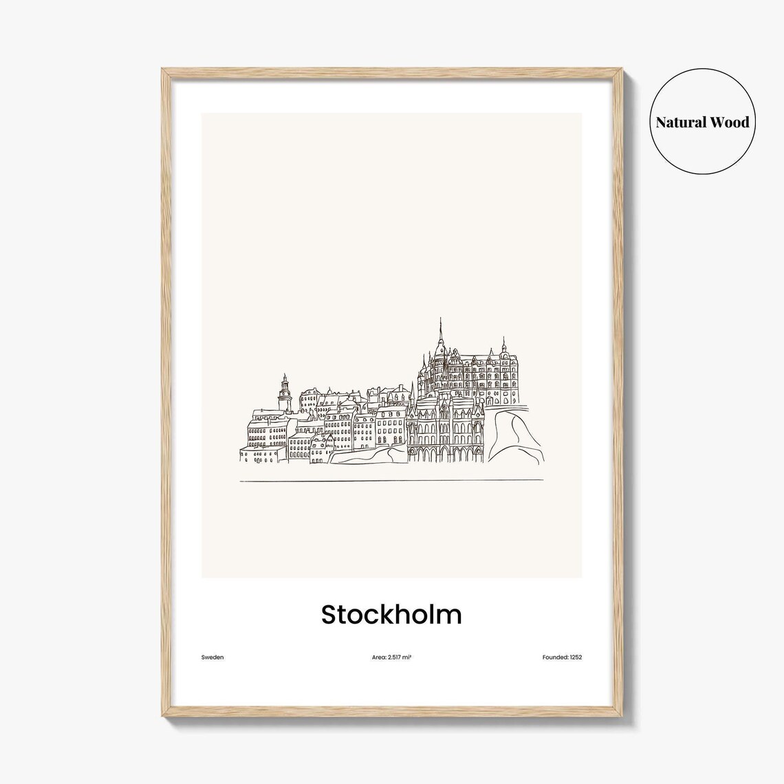 Stockholm Sweden Minimalist Line Drawing Old Town Skyline Poster - Image 2