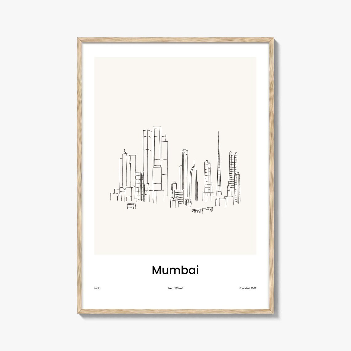 Mumbai India One Line Drawing City Skyline Minimalist Travel Art Poster