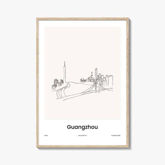 Guangzhou China One Line Skyline Minimalist Travel Art Poster