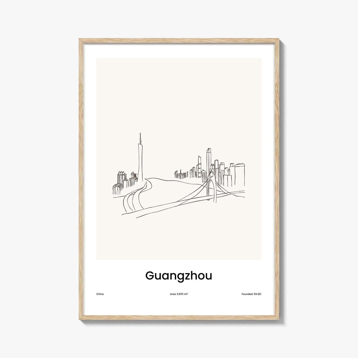 Guangzhou China One Line Skyline Minimalist Travel Art Poster