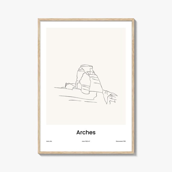 Arches National Park Utah Rock Arch Desert One Line Drawing Poster