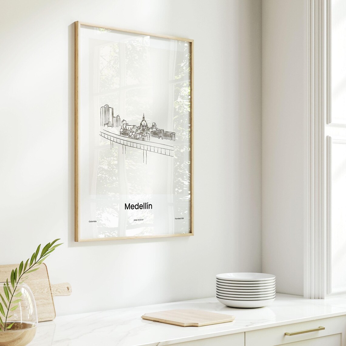 Medellin Colombia City Skyline Minimalist Line Drawing Art Poster - Image 6