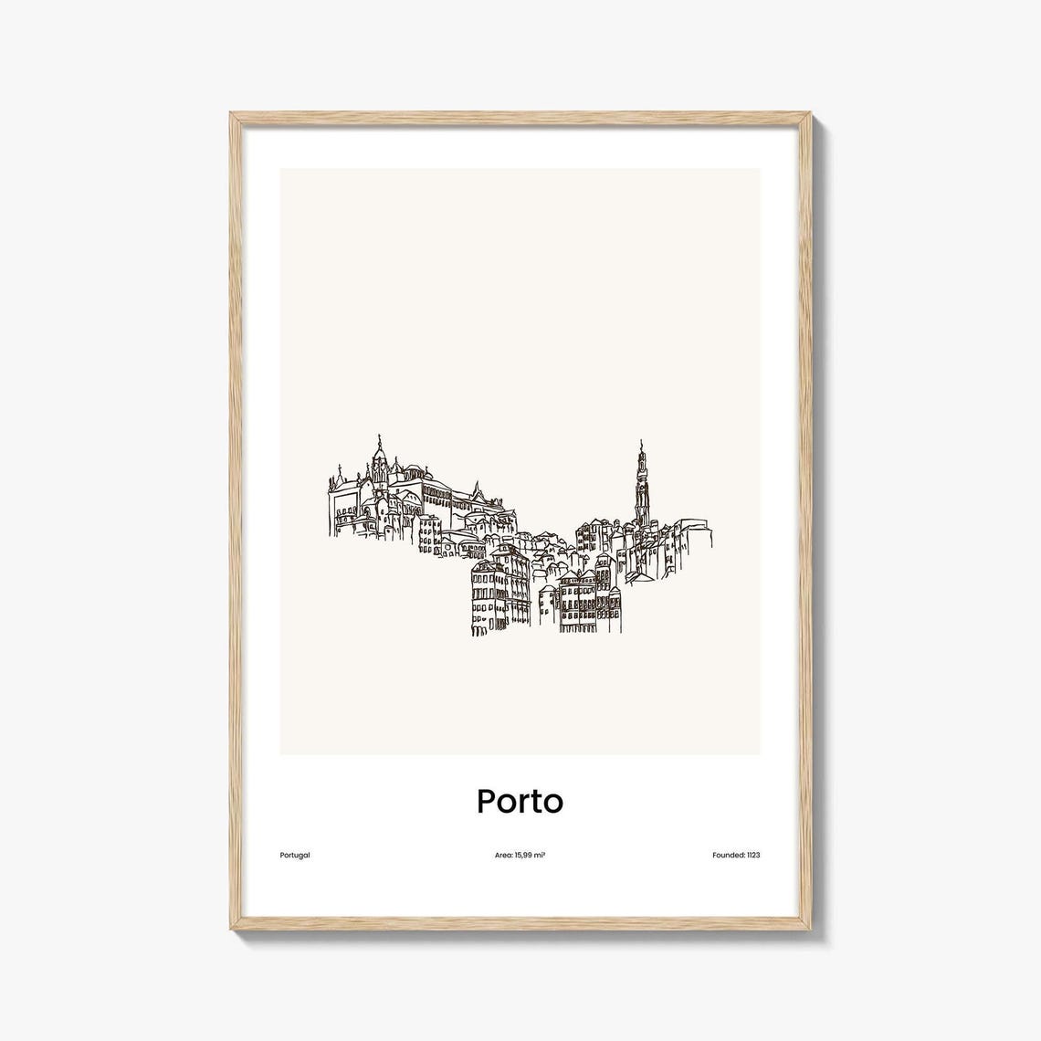 Porto Portugal Minimalist Line Drawing Riverside Old Town Poster
