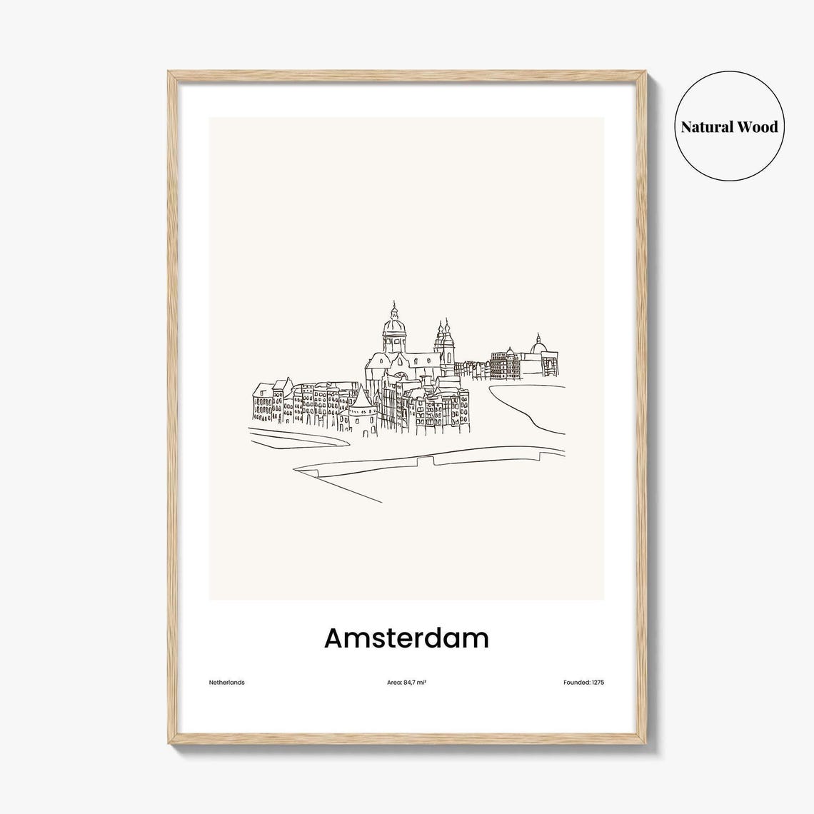 Amsterdam Netherlands Canal Skyline Minimalist Line Drawing Poster - Image 2